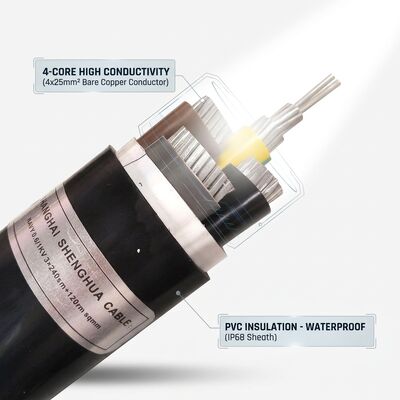 Cavo di alimentazione isolato in PVC impermeabile IP68 0,6/1kV 4x25mm2 interrato direttamente fornitore